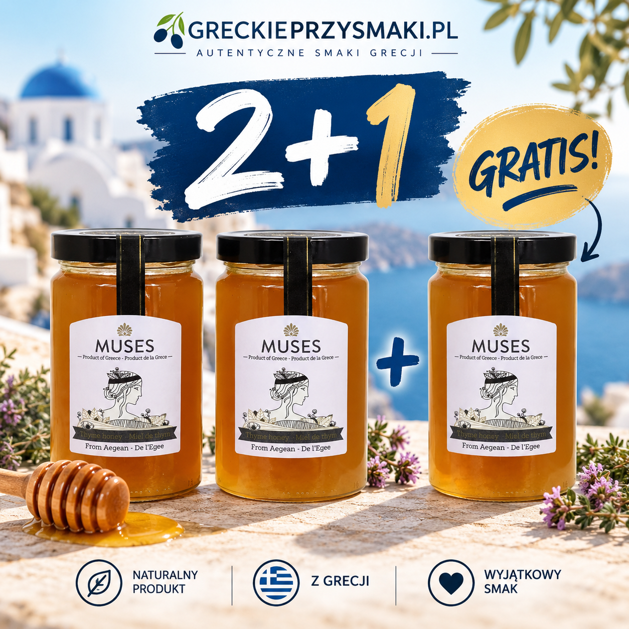 PAKIET 2+1 Miód tymiankowy Muses 900 g