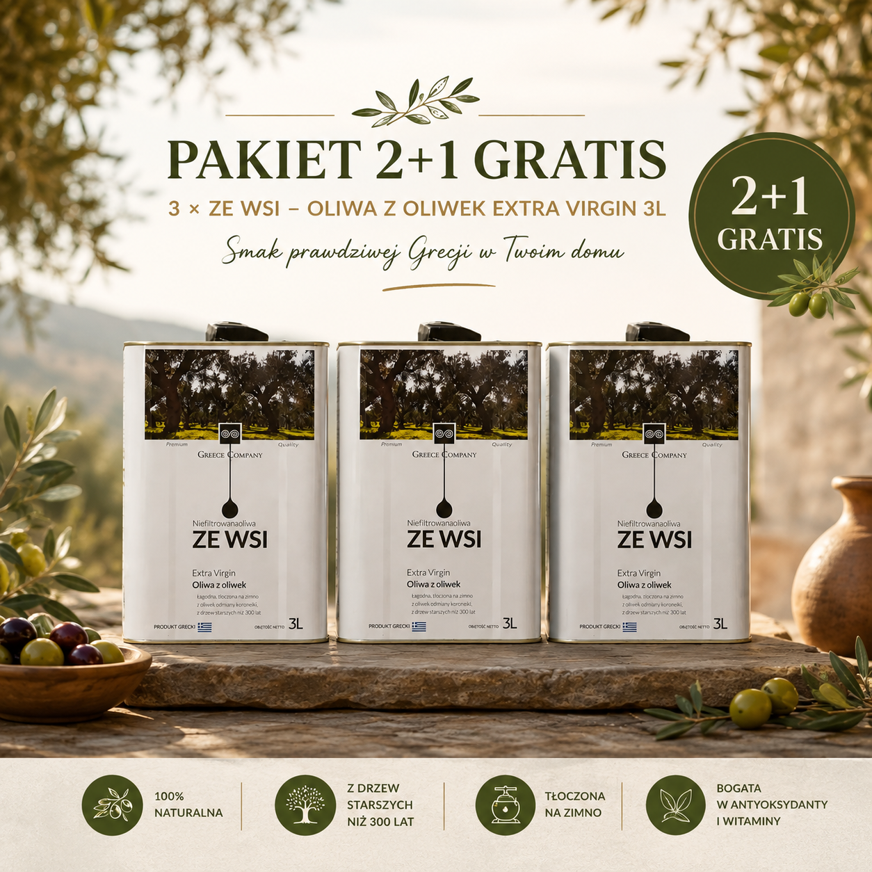 PAKIET  2+1 Oliwa "ZE WSI"  Niefiltrowana 3L
