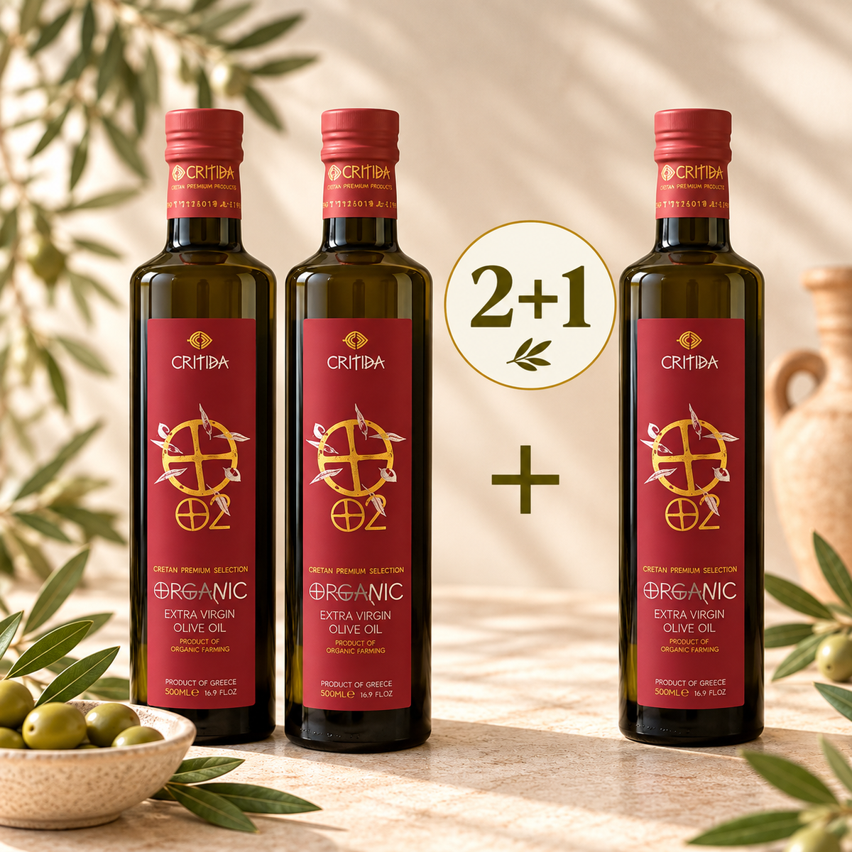 PAKIET 2+1 Oliwa z oliwek Critida Organic 0.2% 500 ml