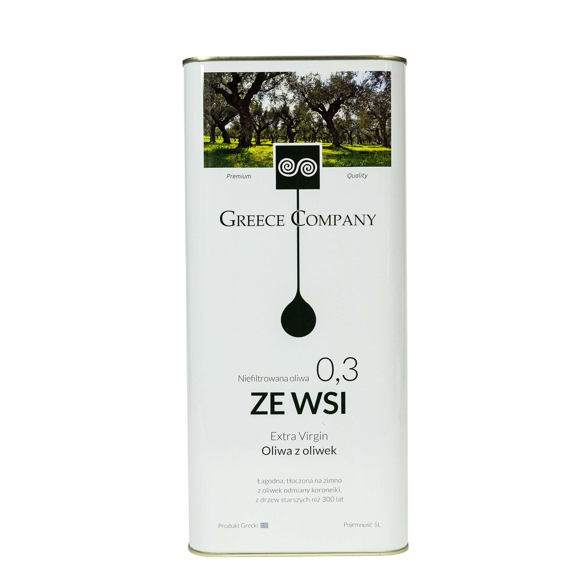 Oliwa z oliwek ZE WSI niefiltrowana Extra Virgin łagodna 0,3% 5 l