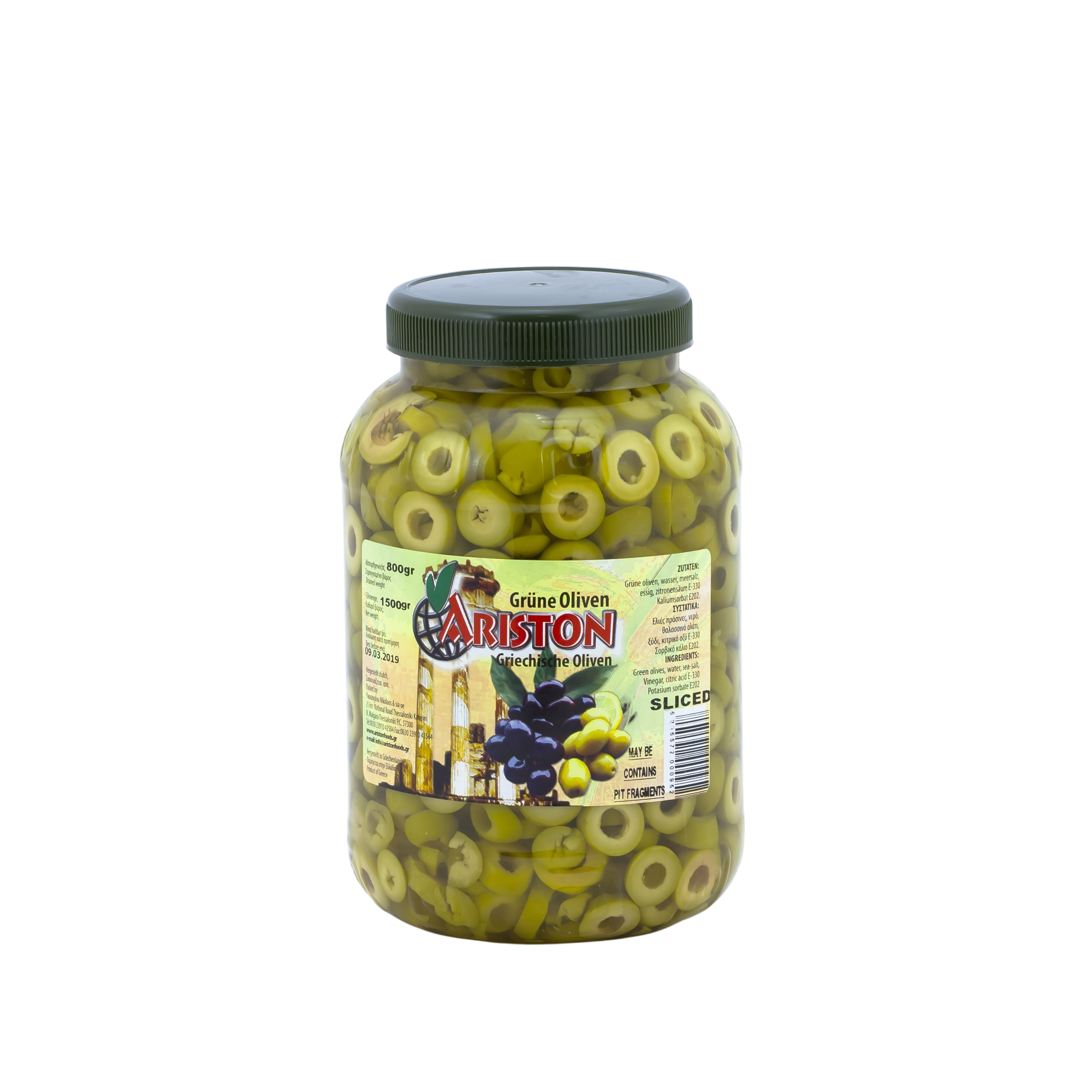 Oliwki krojone zielone 800 g waga netto