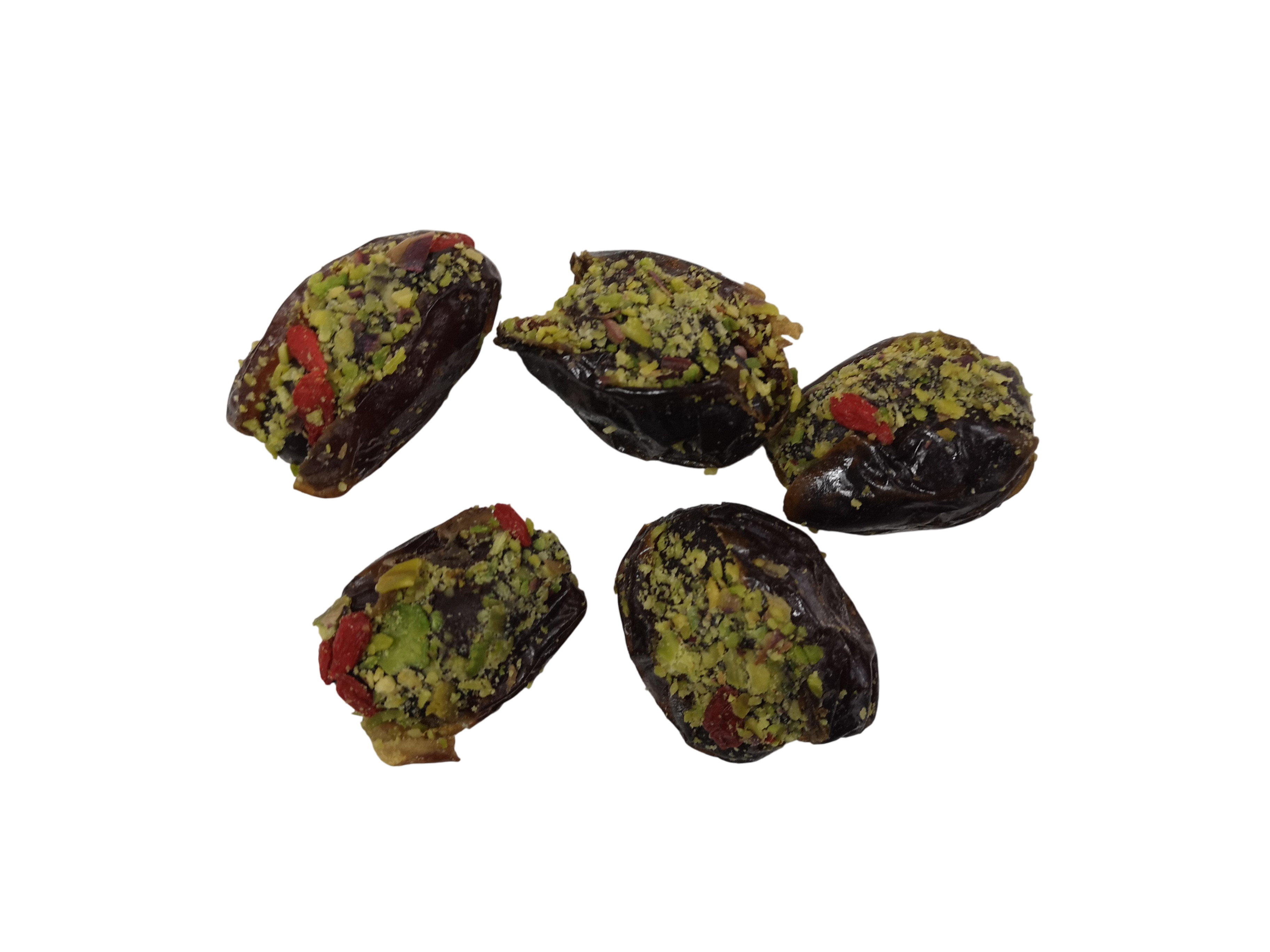 Daktyle z masą pistacjową, pistacjami i jagodami goji