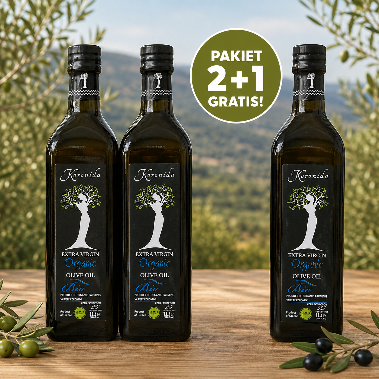 PAKIET 2+1 Oliwa z oliwek niefiltrowana Koronida BIO 0.3% 1 l