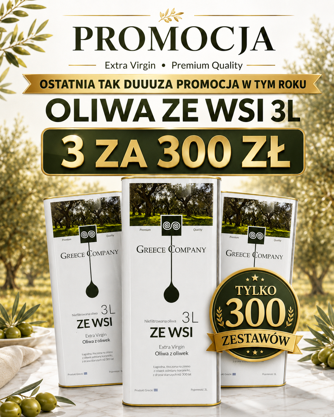 3 x Oliwa ZE WSI niefiltrowana 0,3% 3L