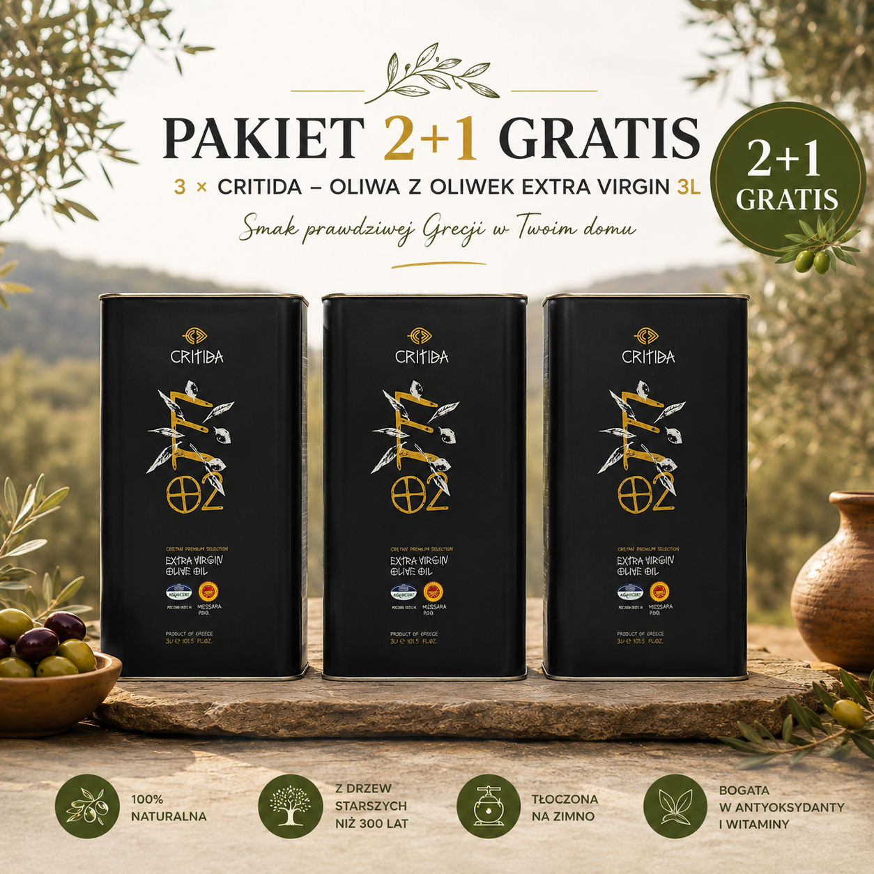 PAKIET 2+1 Oliwa Messara Premium 3L